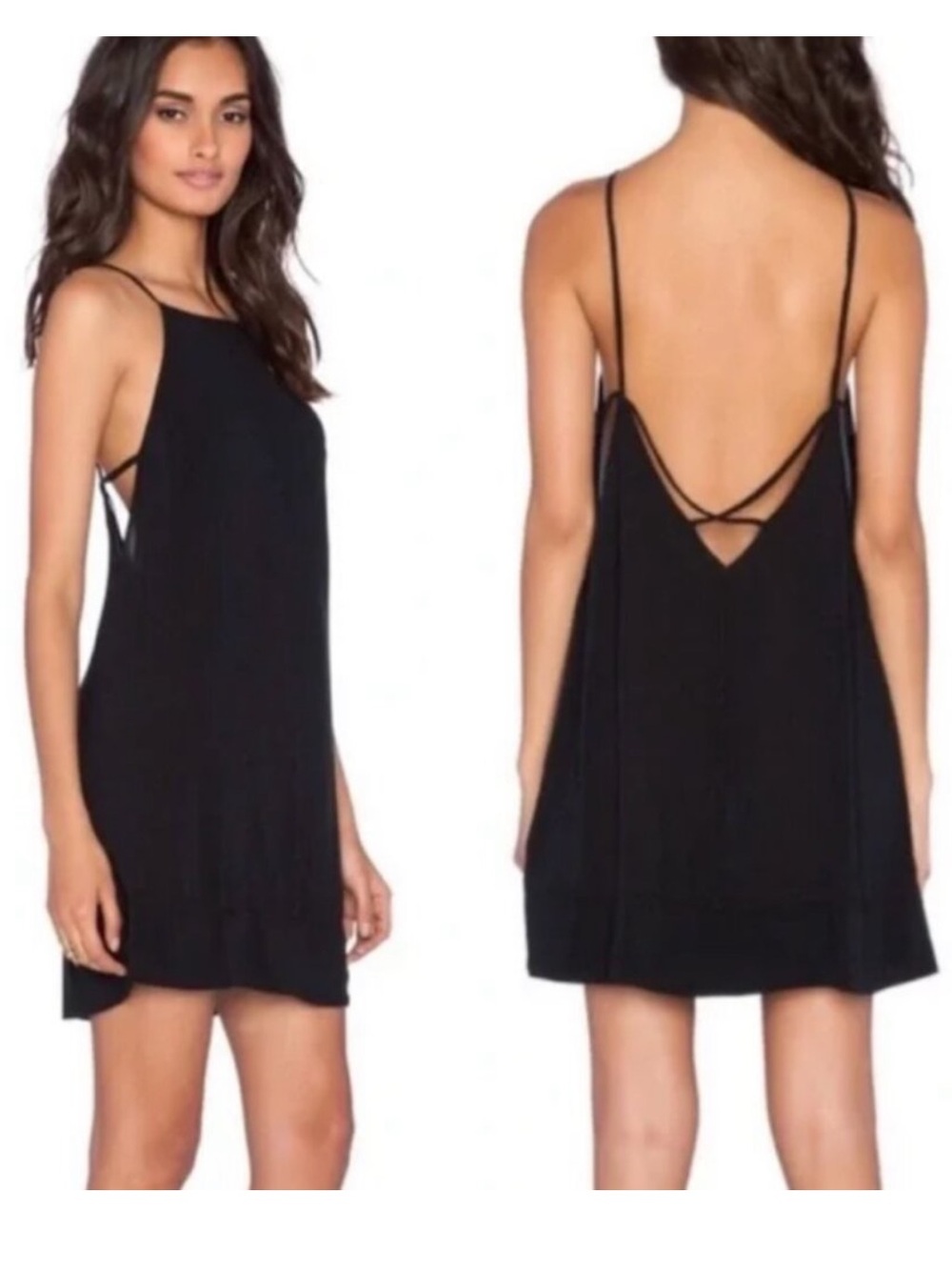Free People Intimately Side by Side Mini Slip Dress Black Women’s Large